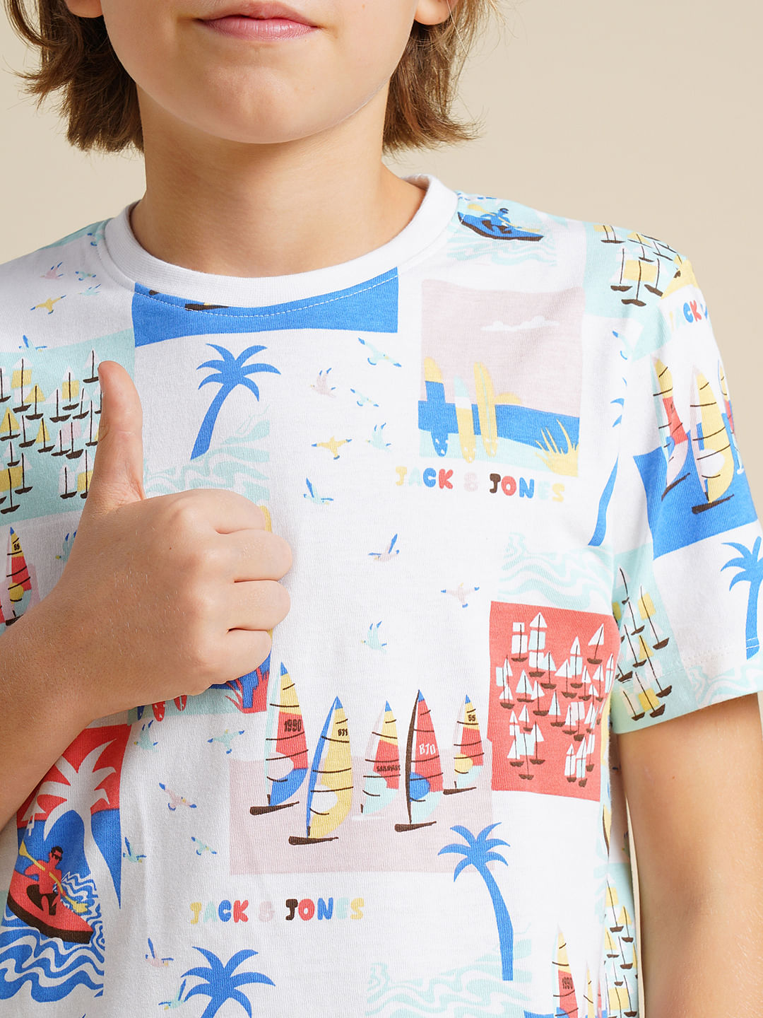 Boys White Sail Fest Print T-shirt