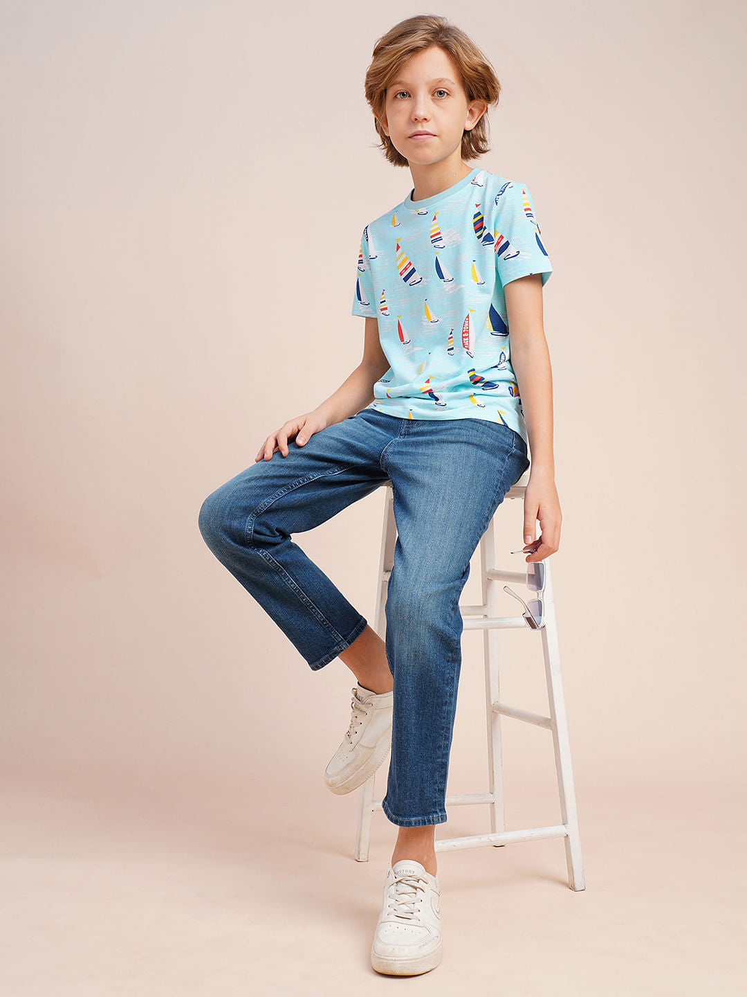 Boys Blue Sailing Boats Print T-shirt