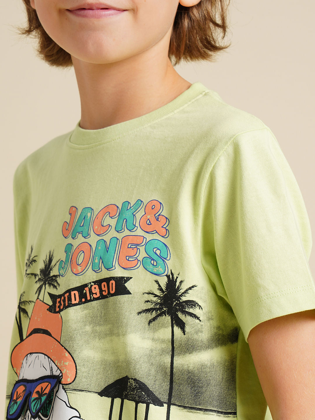 Boys Green Printed Cotton T-shirt