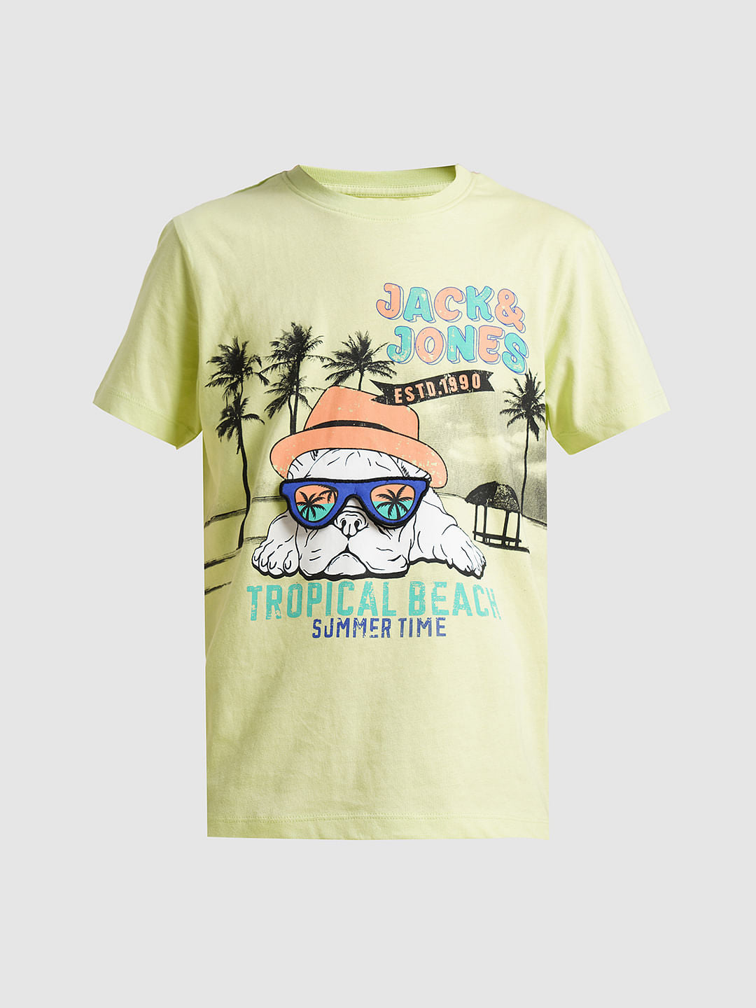 Boys Green Printed Cotton T-shirt