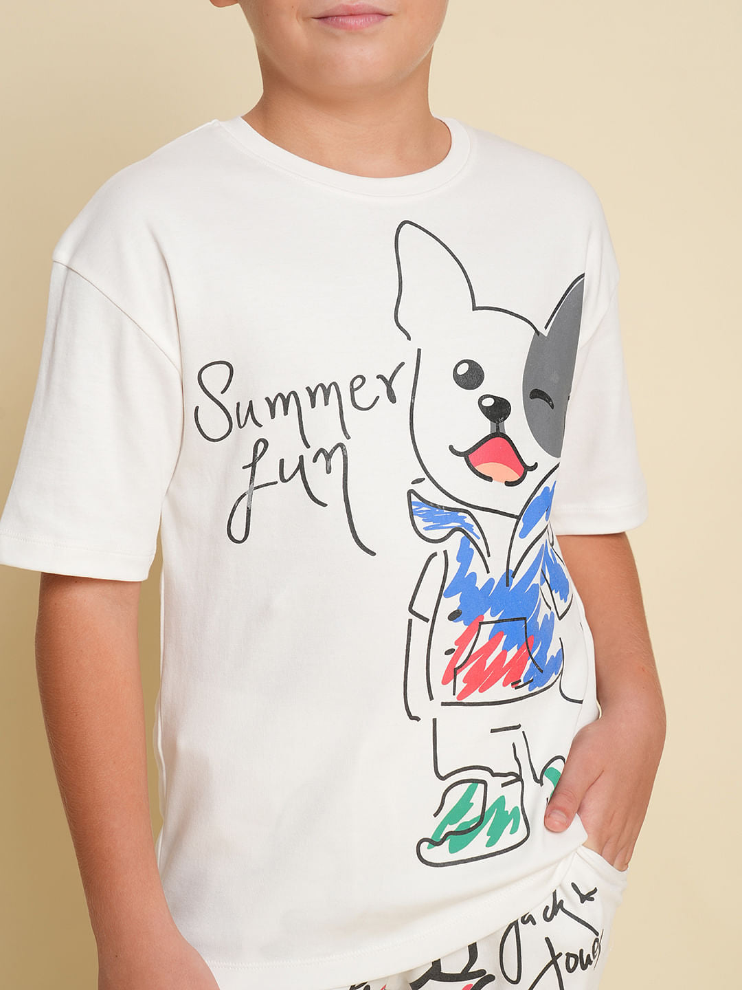 Boys White Printed Co-ord Set T-Shirt