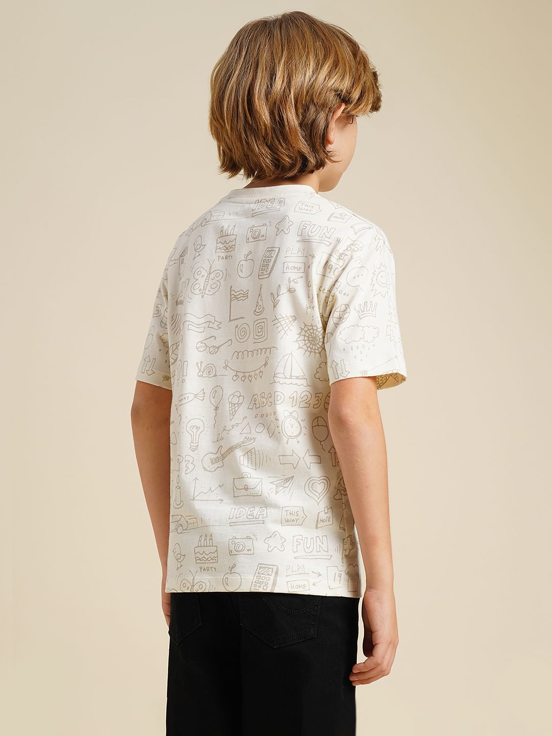 Boys Beige Printed Cotton T-shirt