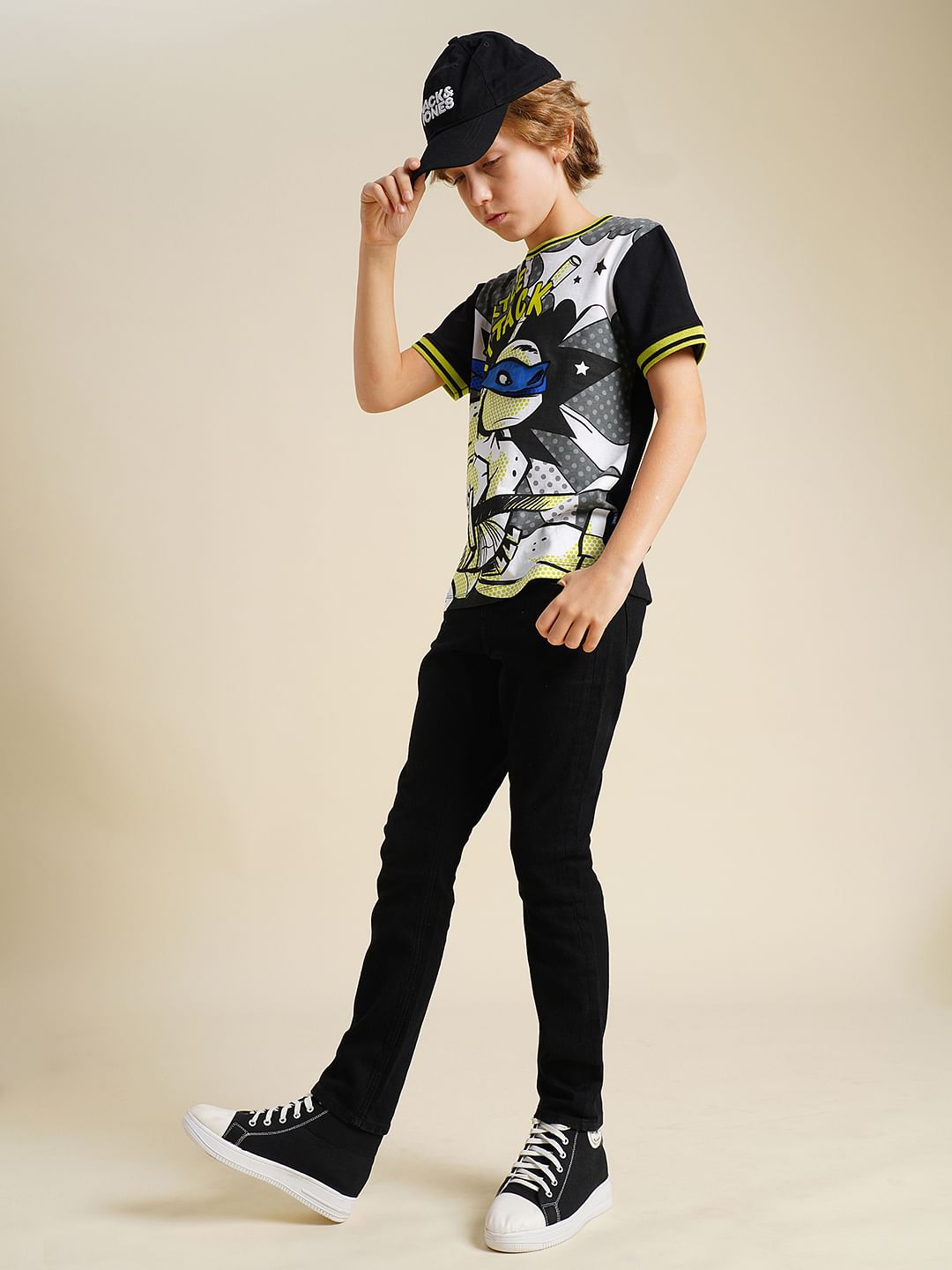 Boys Black Ninja Turtles Print T-shirt