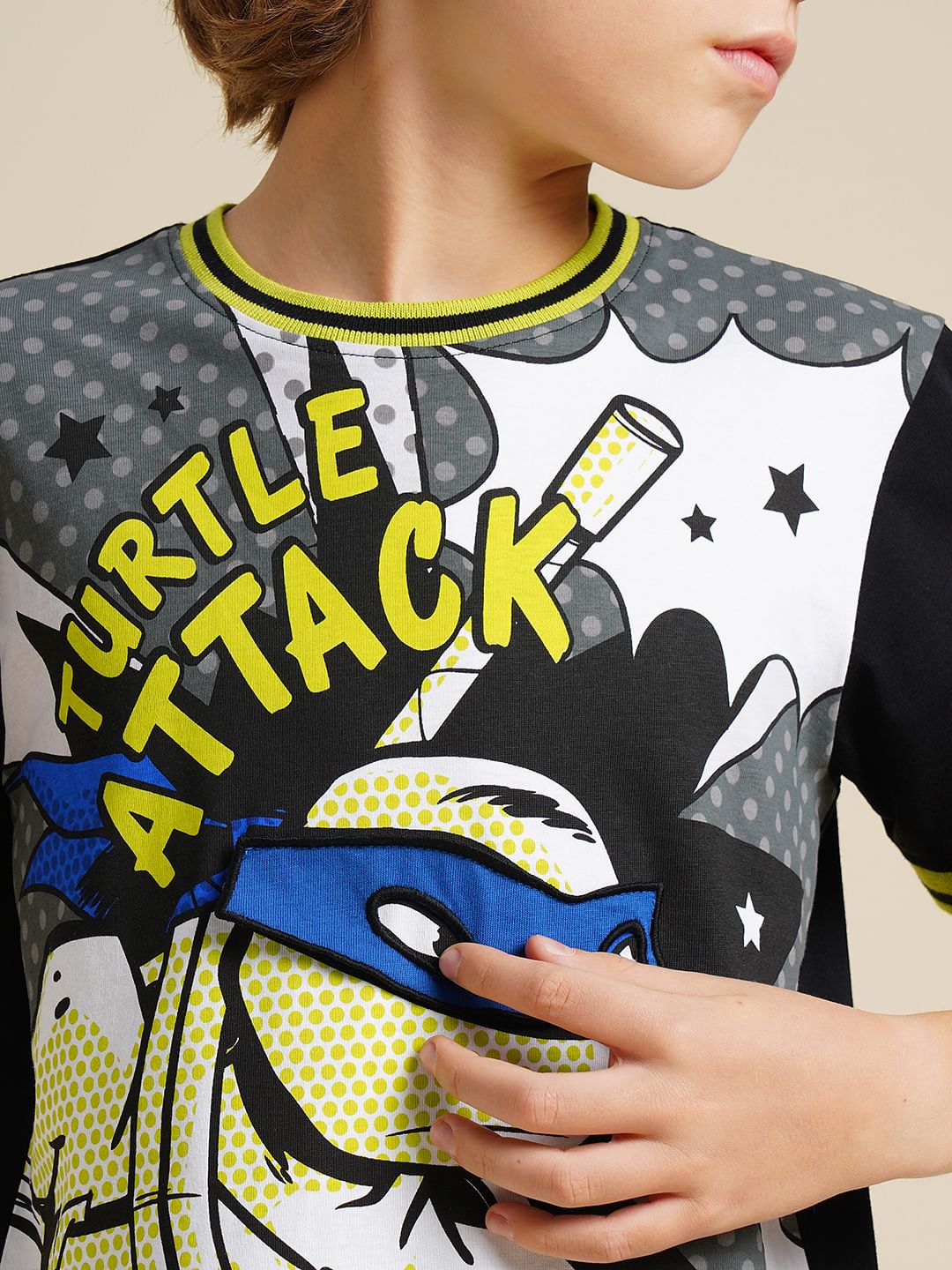 Boys Black Ninja Turtles Print T-shirt