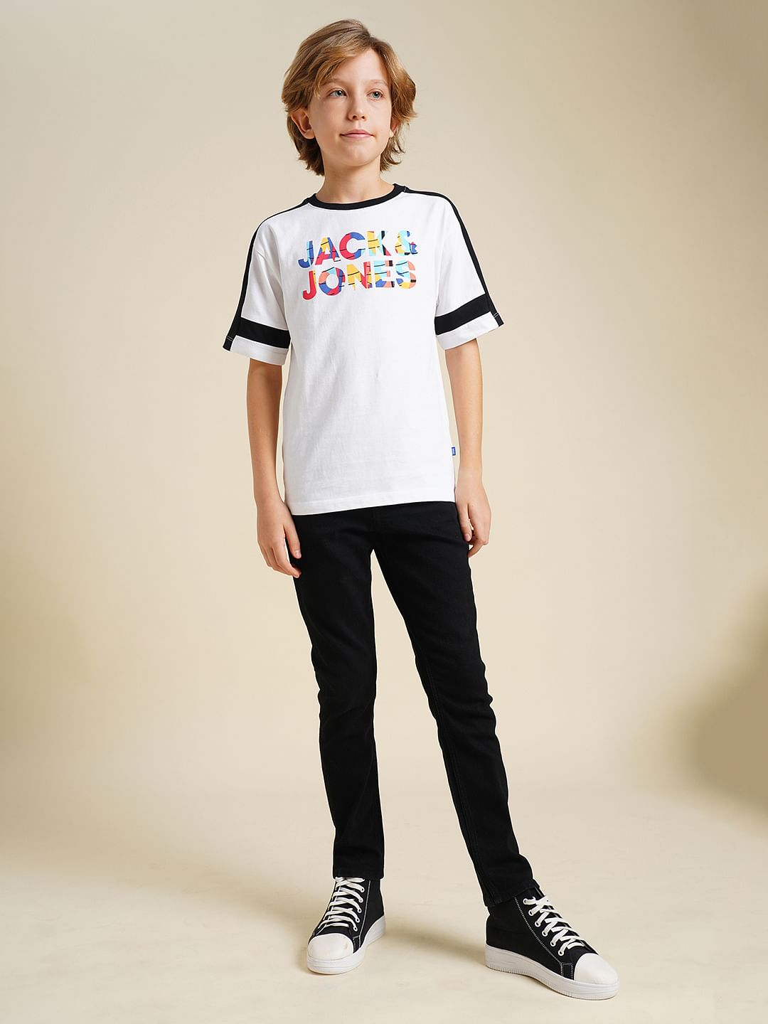 Boys White Logo Print Oversized T-shirt