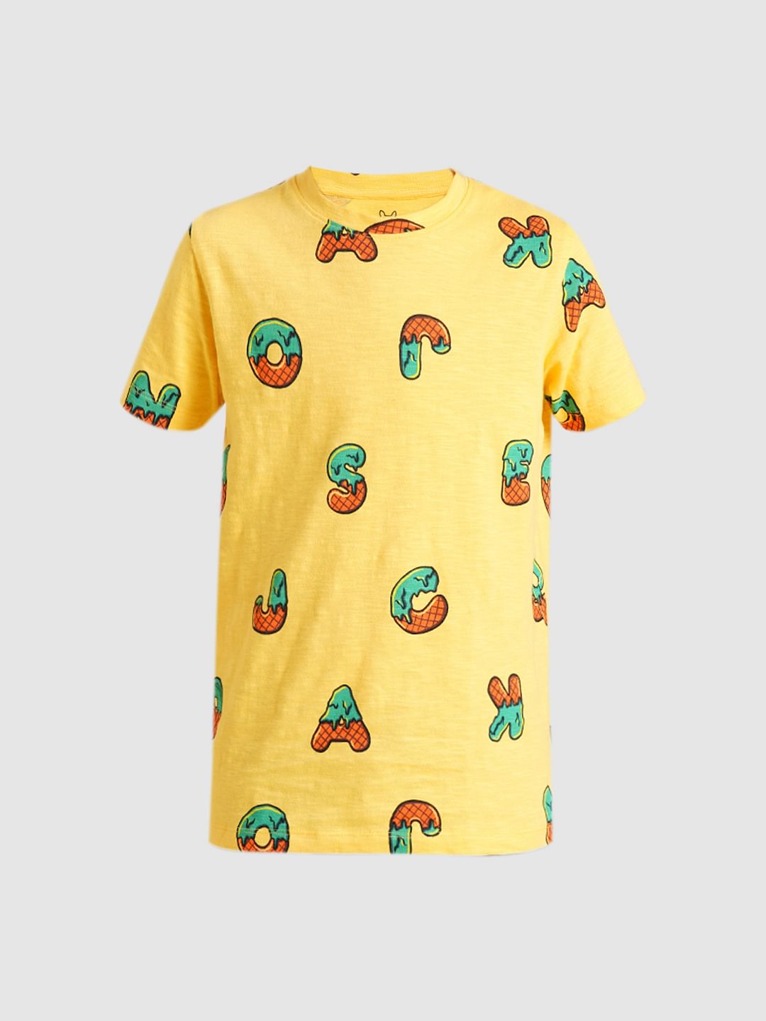 Boys Yellow Printed Cotton T-shirt