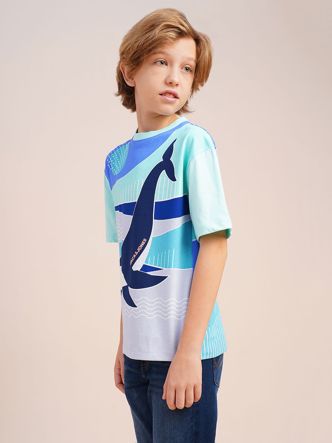Boys Blue Whale Printed Cotton T-shirt