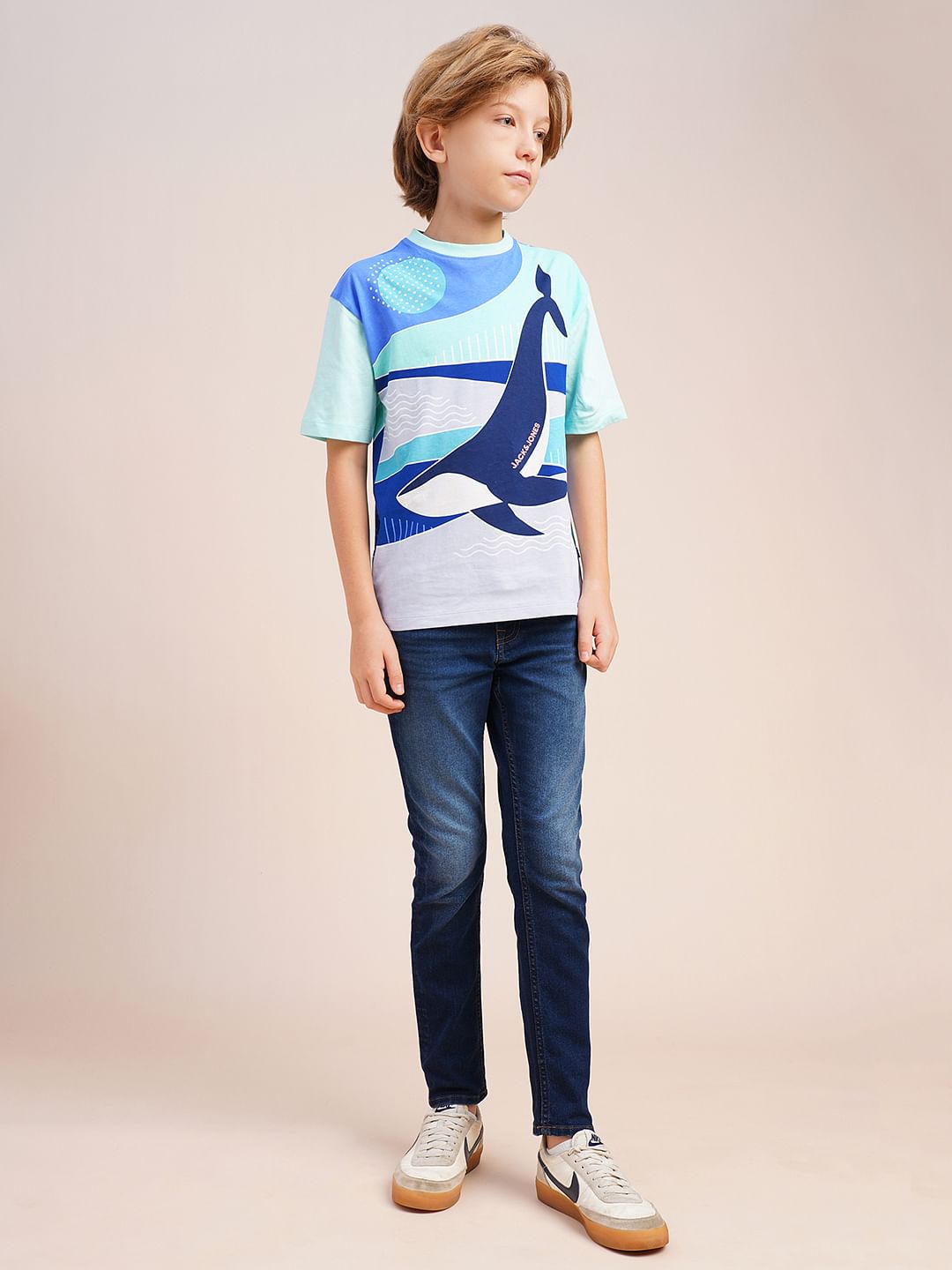 Boys Blue Whale Printed Cotton T-shirt