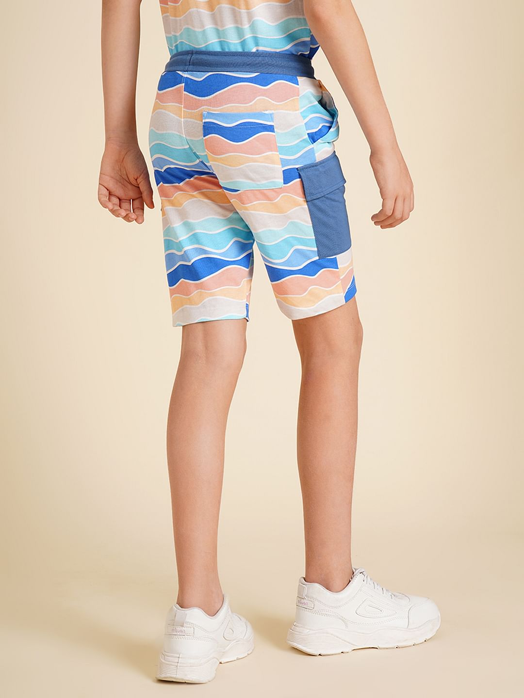 Boys Blue Printed Knitted Co-ord Set Shorts