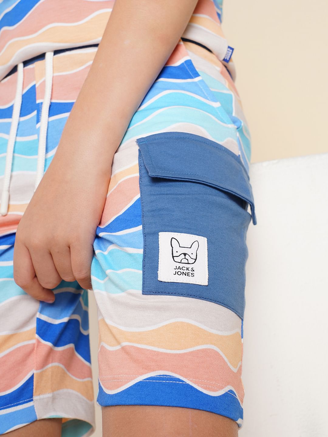 Boys Blue Printed Knitted Co-ord Set Shorts