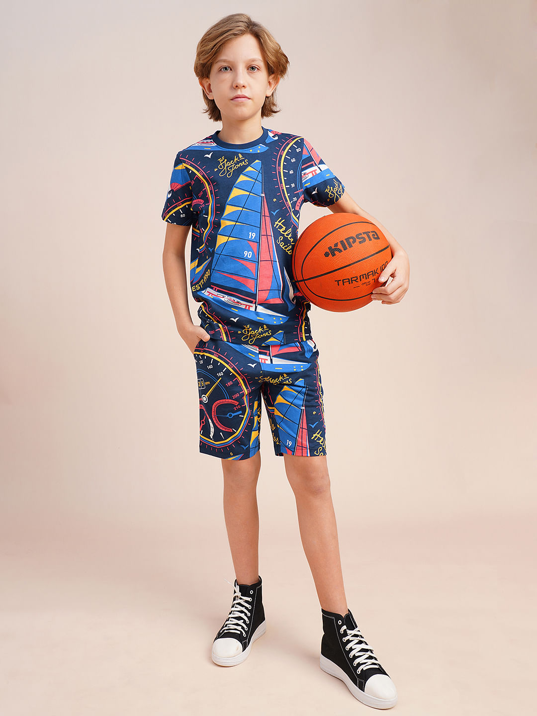 Boys Blue Printed Co-ord Set Shorts - 4/5Y