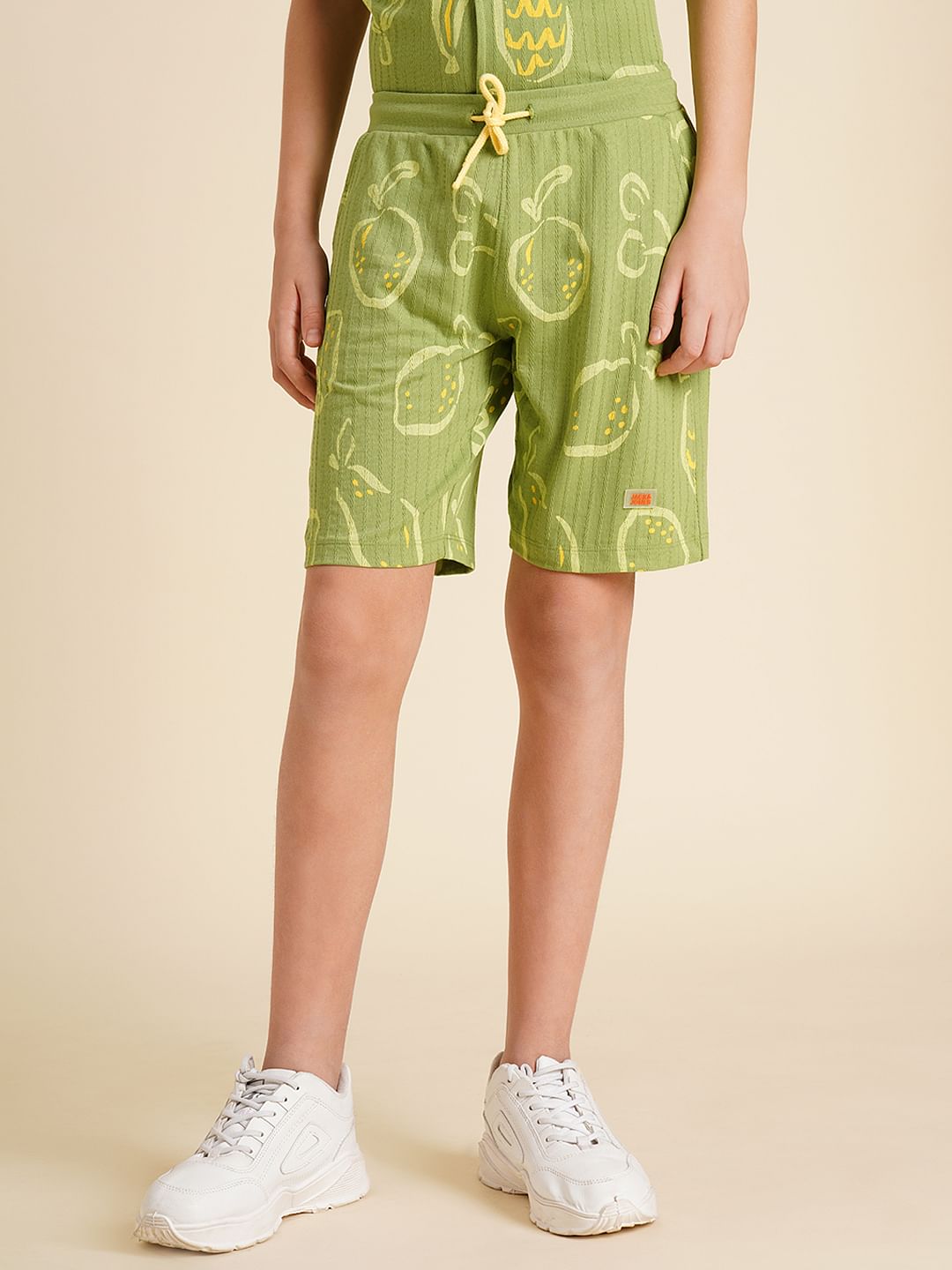 Boys Green Printed Dobby Knit Shorts