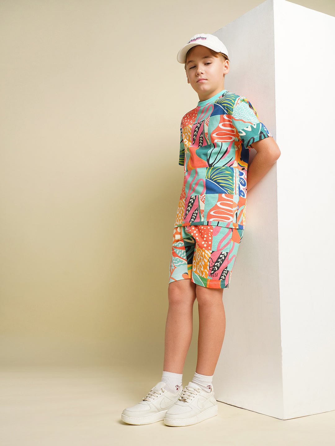 Boys Orange Printed Co-ord Set Shorts