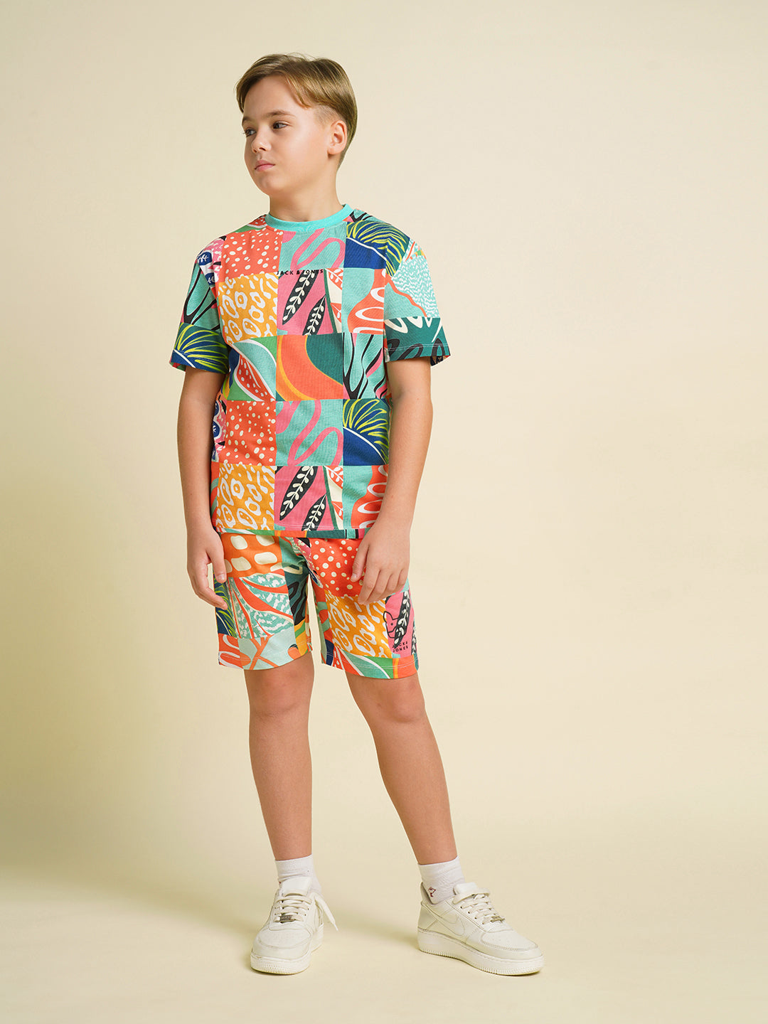 Boys Orange Printed Co-ord Set Shorts