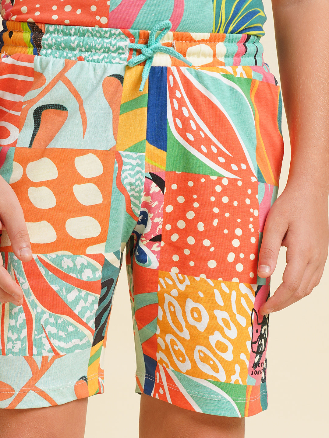 Boys Orange Printed Co-ord Set Shorts