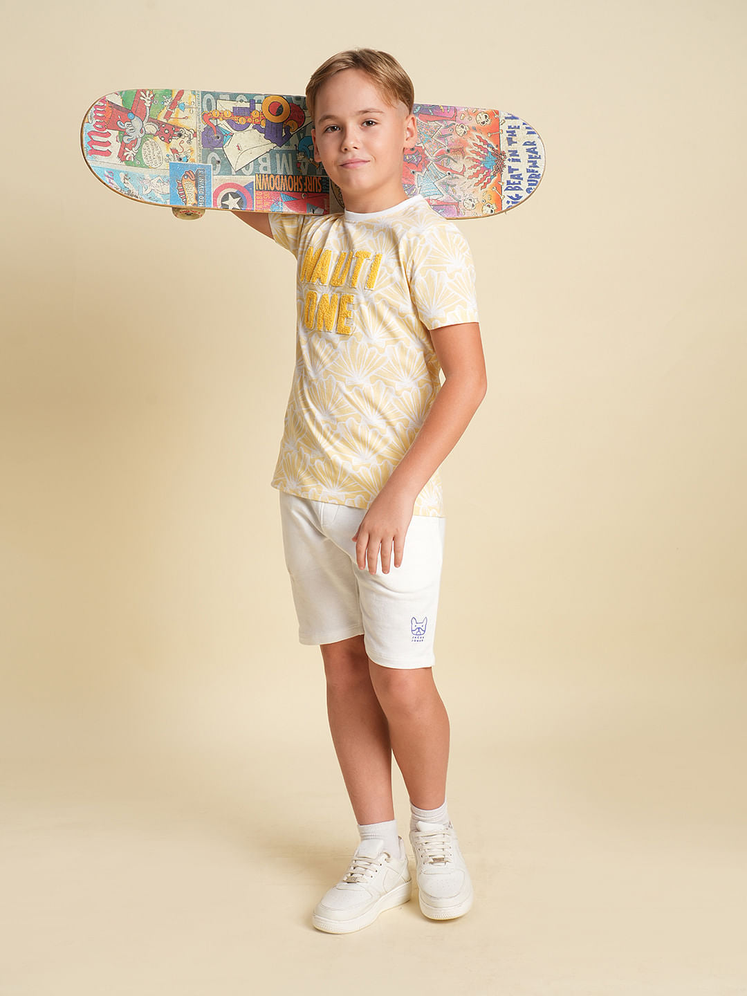 Boys White Cotton Shorts - 3/4Y