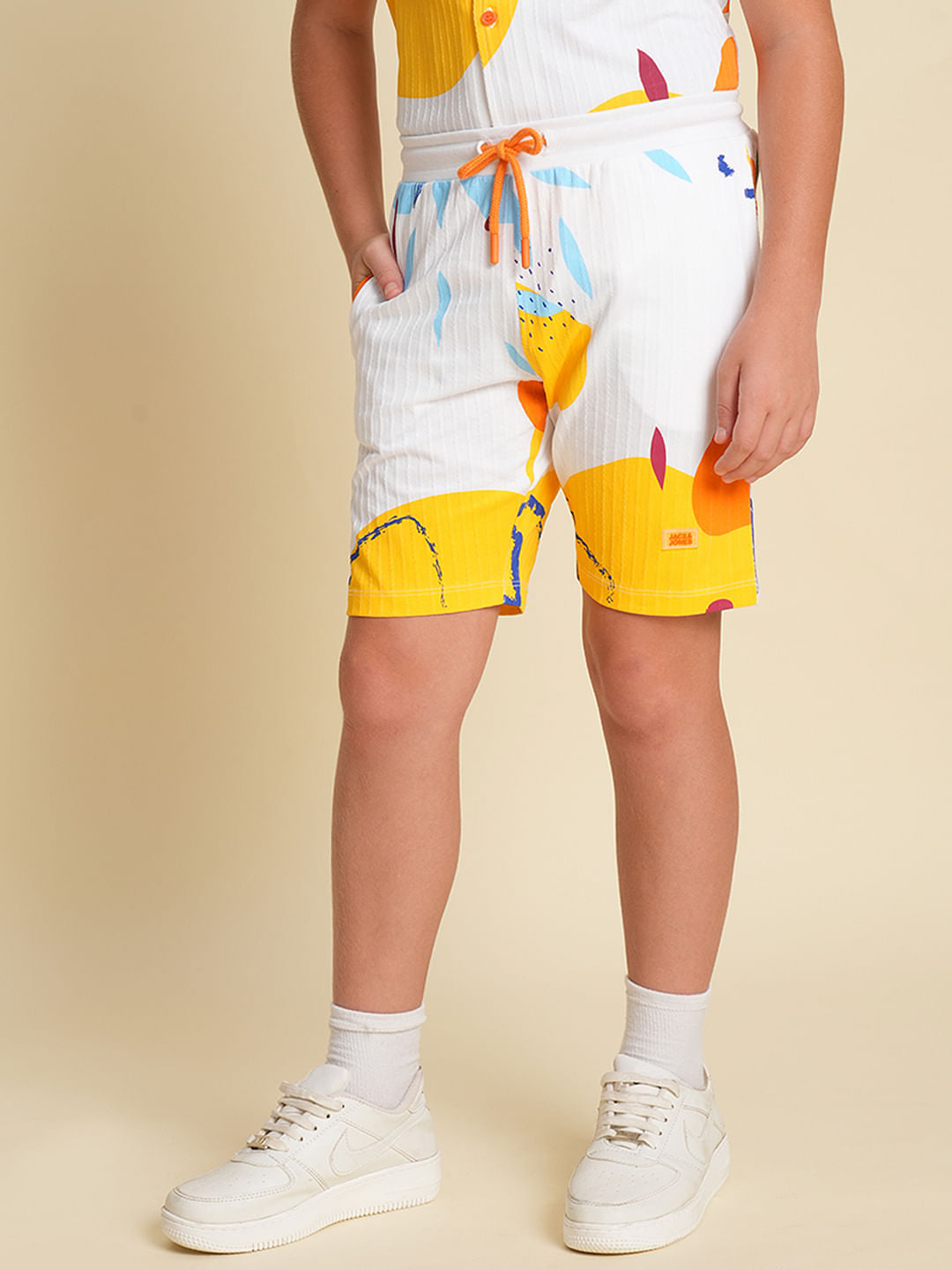 Boys White Printed Co-ord Set Shorts