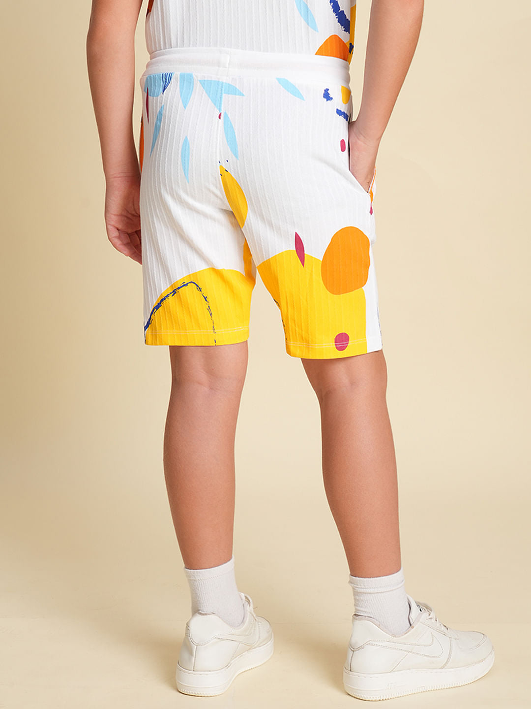 Boys White Printed Co-ord Set Shorts