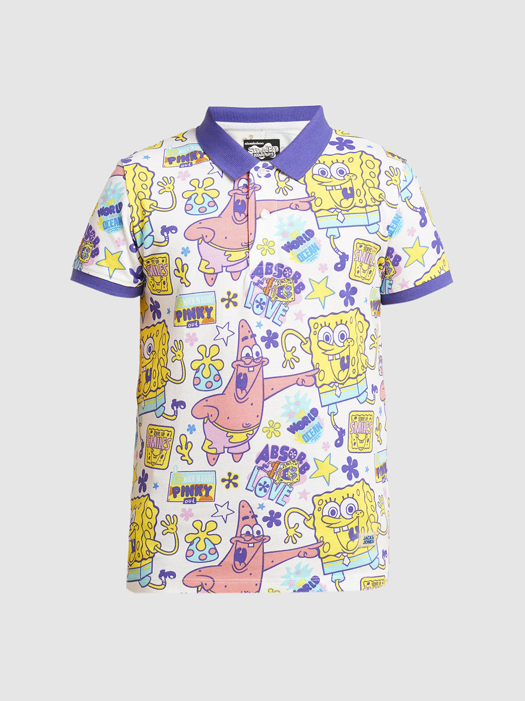 Boys Cotton Polo T-Shirt With All-Over Character Print - White