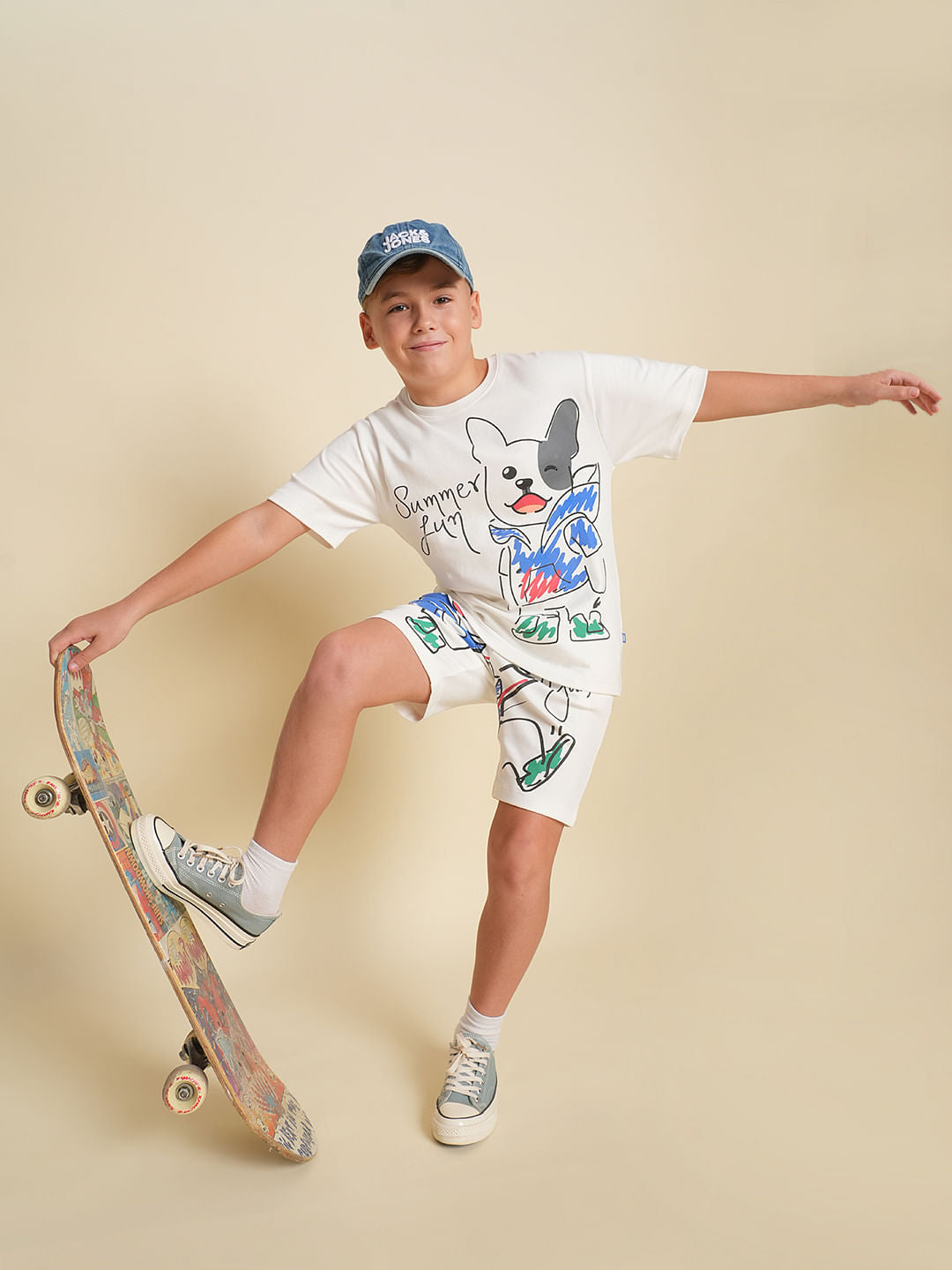 Boys White Printed Co-ord Set Shorts