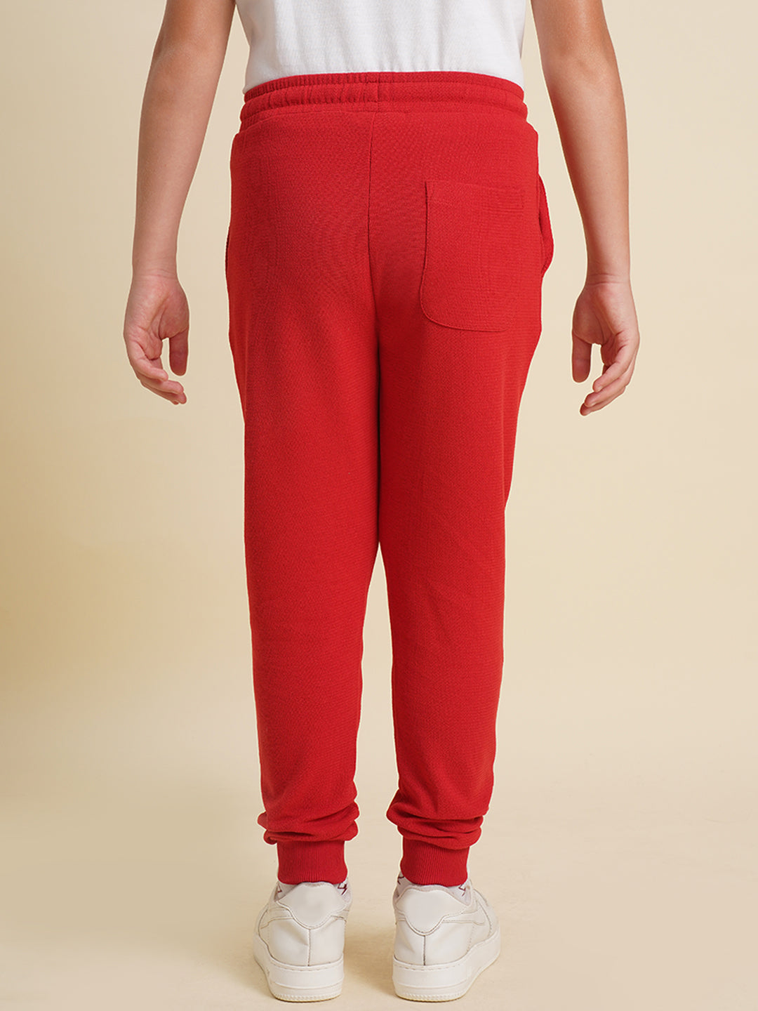 Boys Red Textured Cotton Sweatpants