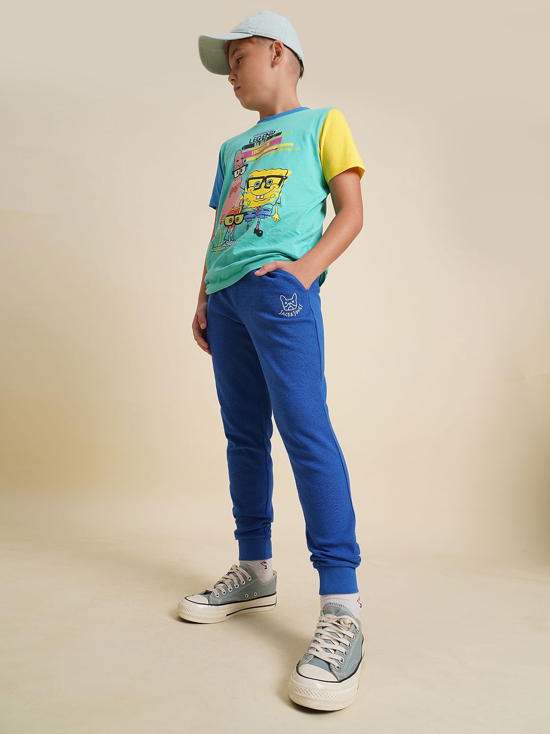 Boys Blue Textured Cotton Sweatpants - 2/3Y