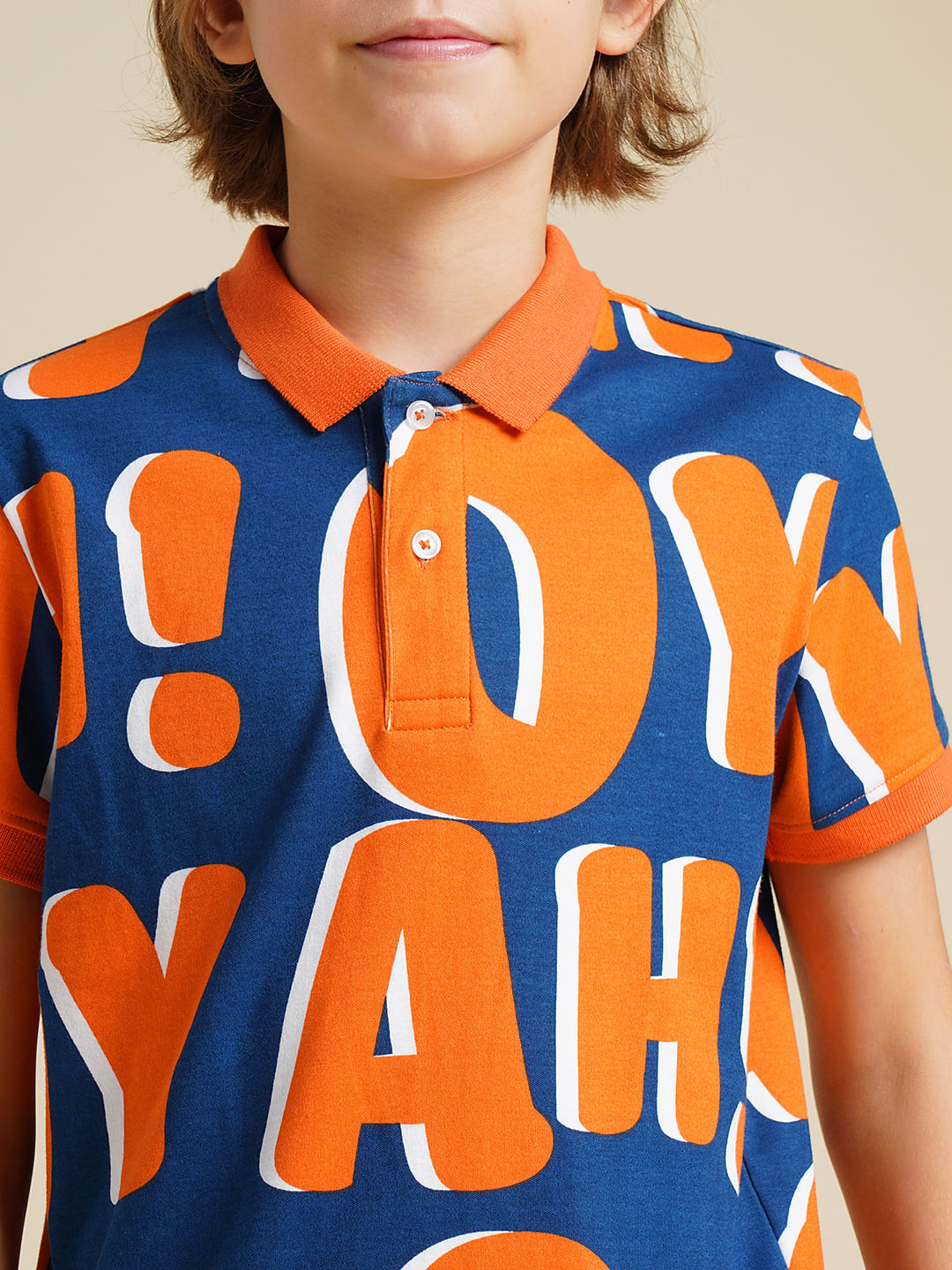 Boys Blue Typographic Print Polo