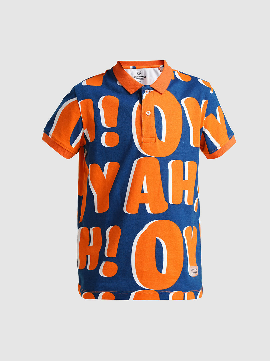 Boys Blue Typographic Print Polo