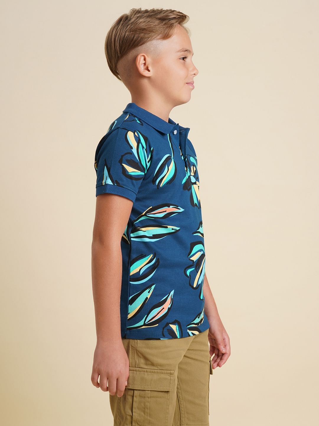 Boys Blue Printed Cotton Polo