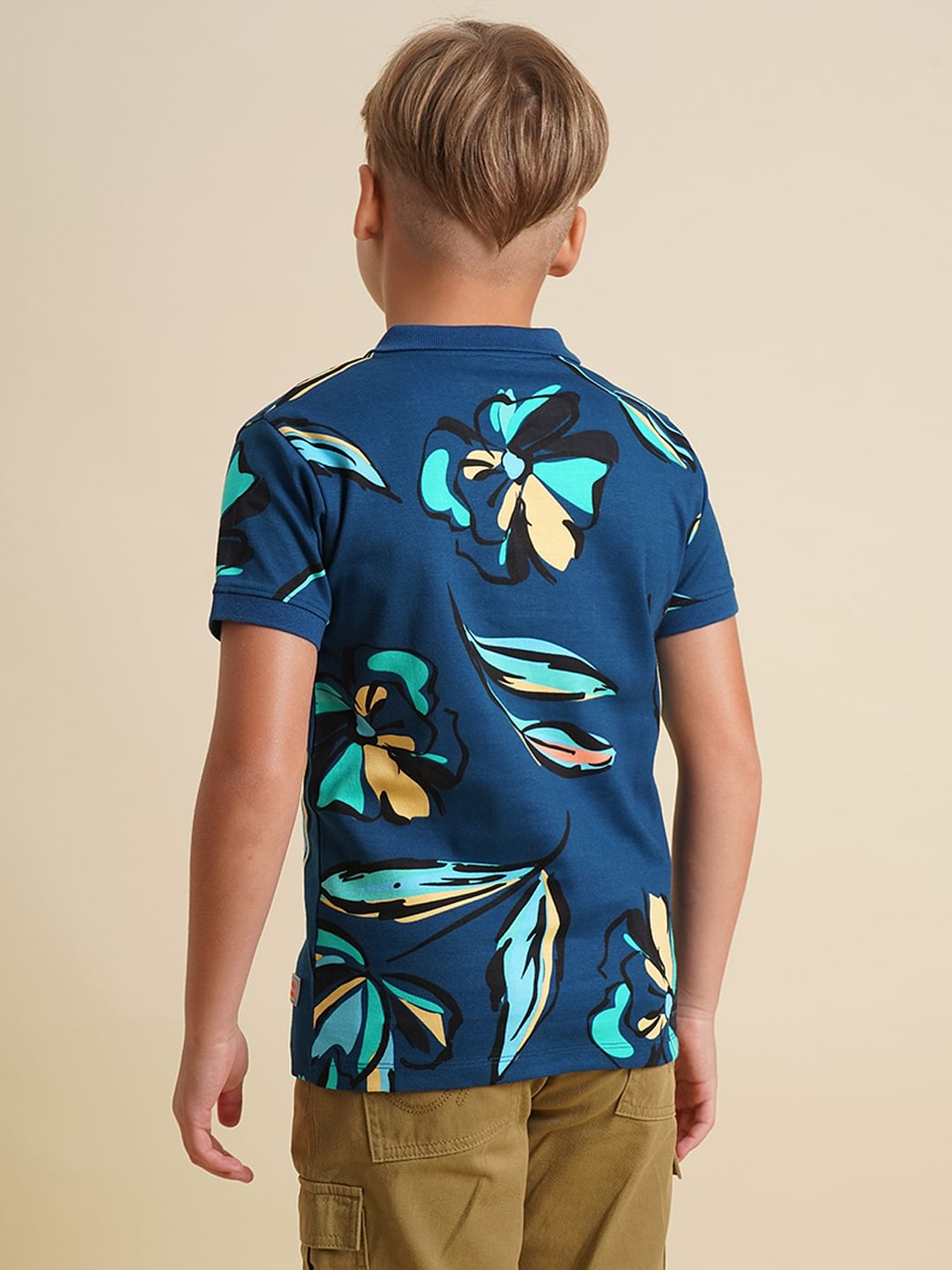 Boys Blue Printed Cotton Polo
