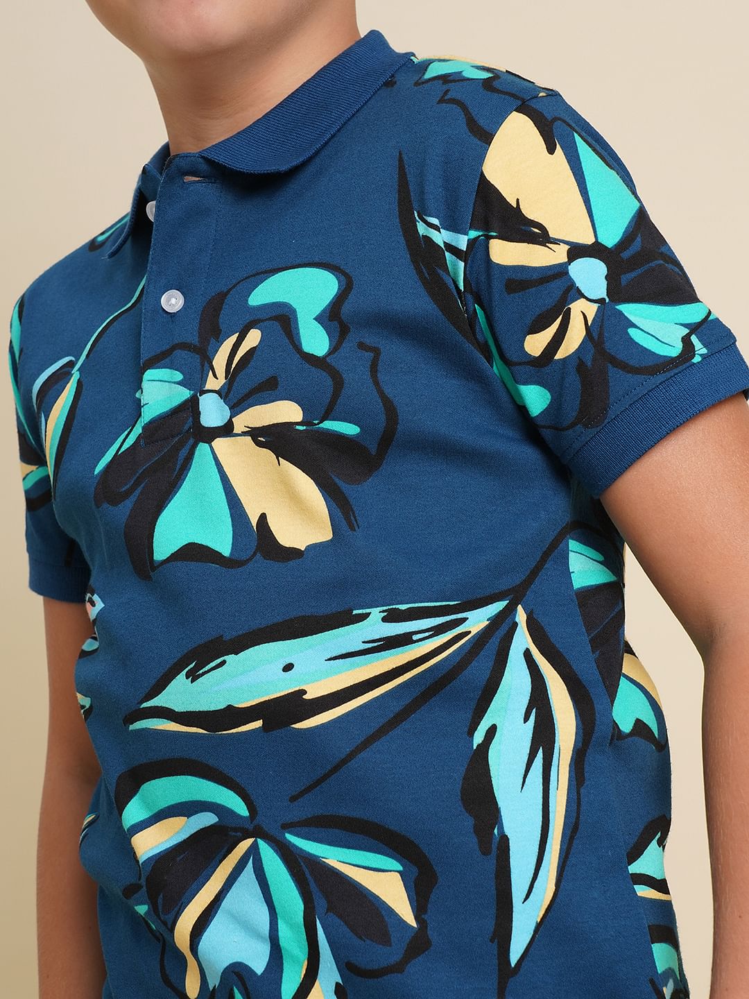 Boys Blue Printed Cotton Polo
