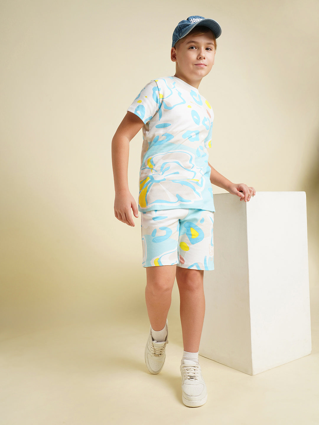 JACK&JONES JUNIOR Boys Blue Printed Co-ord Set T-shirt