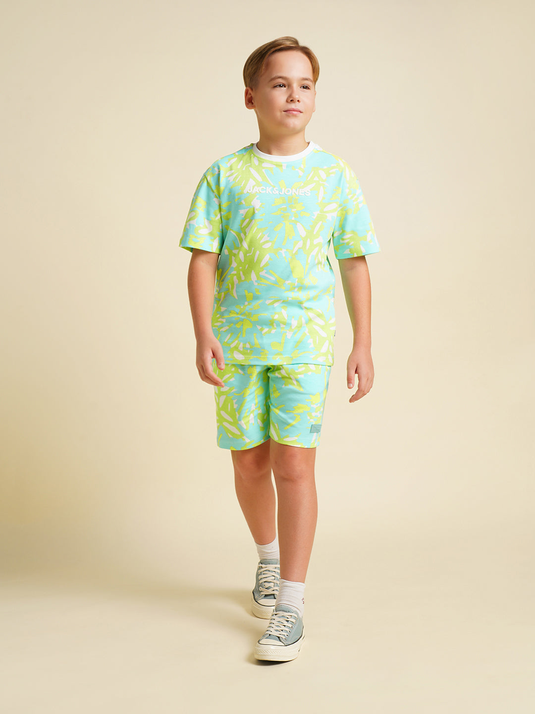 JACK&JONES JUNIOR Boys Blue Printed Co-ord Set T-shirt