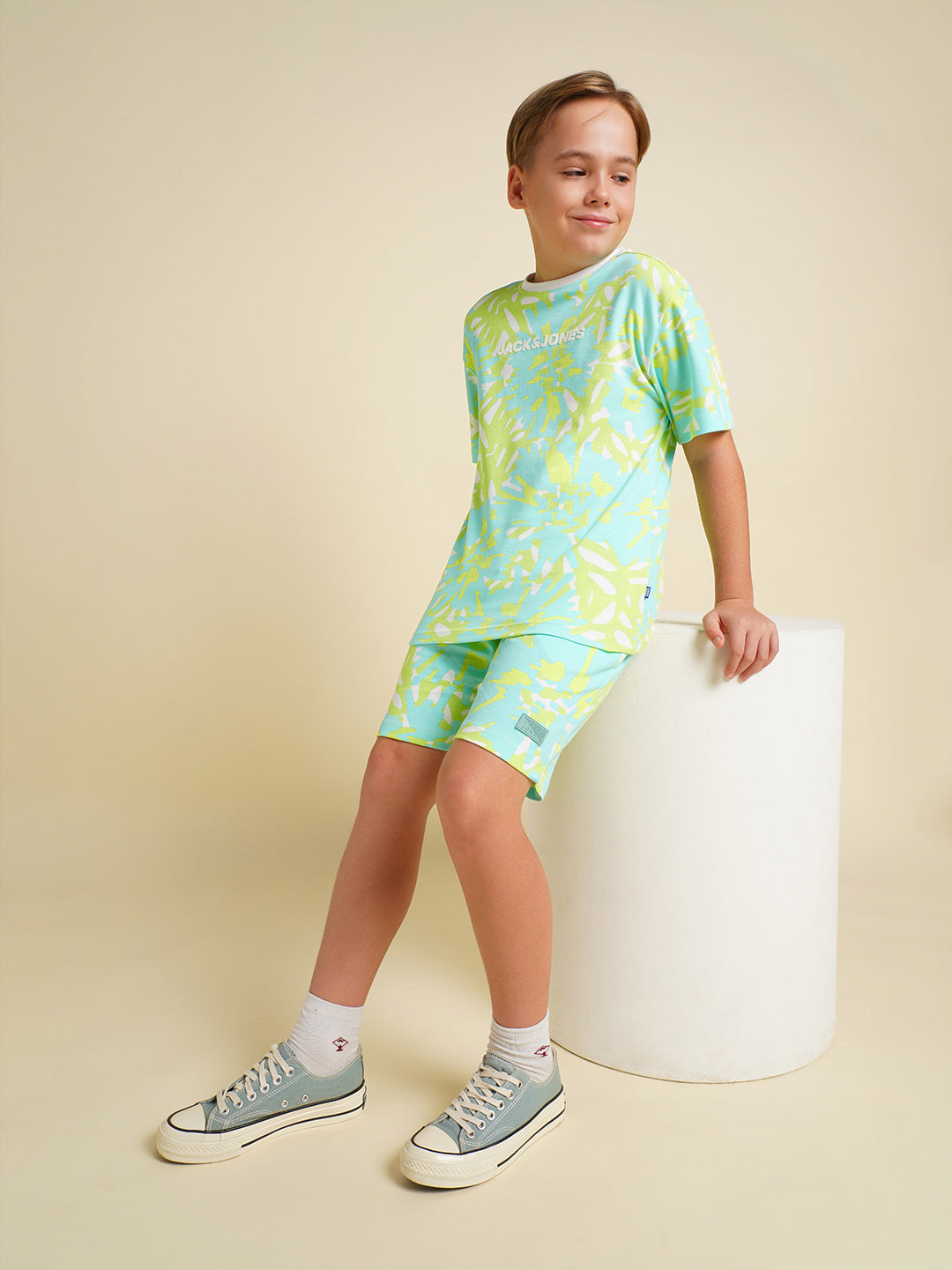 JACK&JONES JUNIOR Boys Blue Printed Co-ord Set Shorts