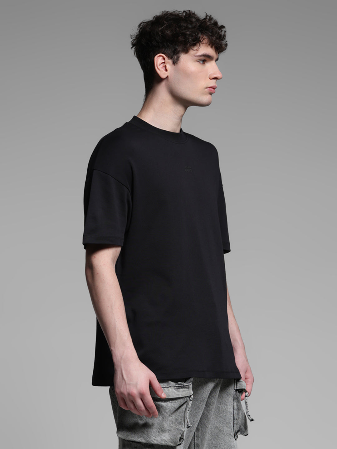 Men's Black Cotton Oversized Crew Neck Graphic T-Shirt