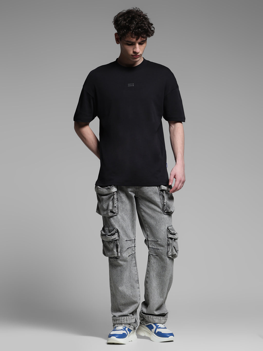 Men's Black Cotton Oversized Crew Neck Graphic T-Shirt