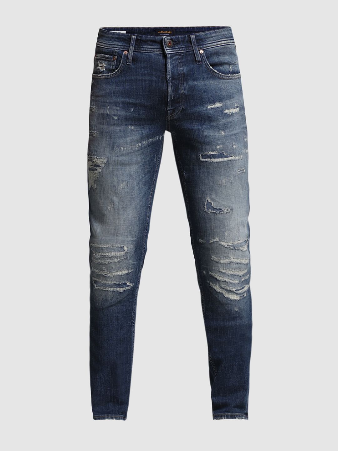 Blue Low Rise Distressed Glenn Slim Fit Jeans
