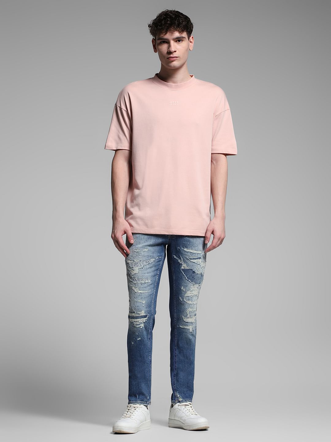 Blue Low Rise Distressed Glenn Slim Fit Jeans