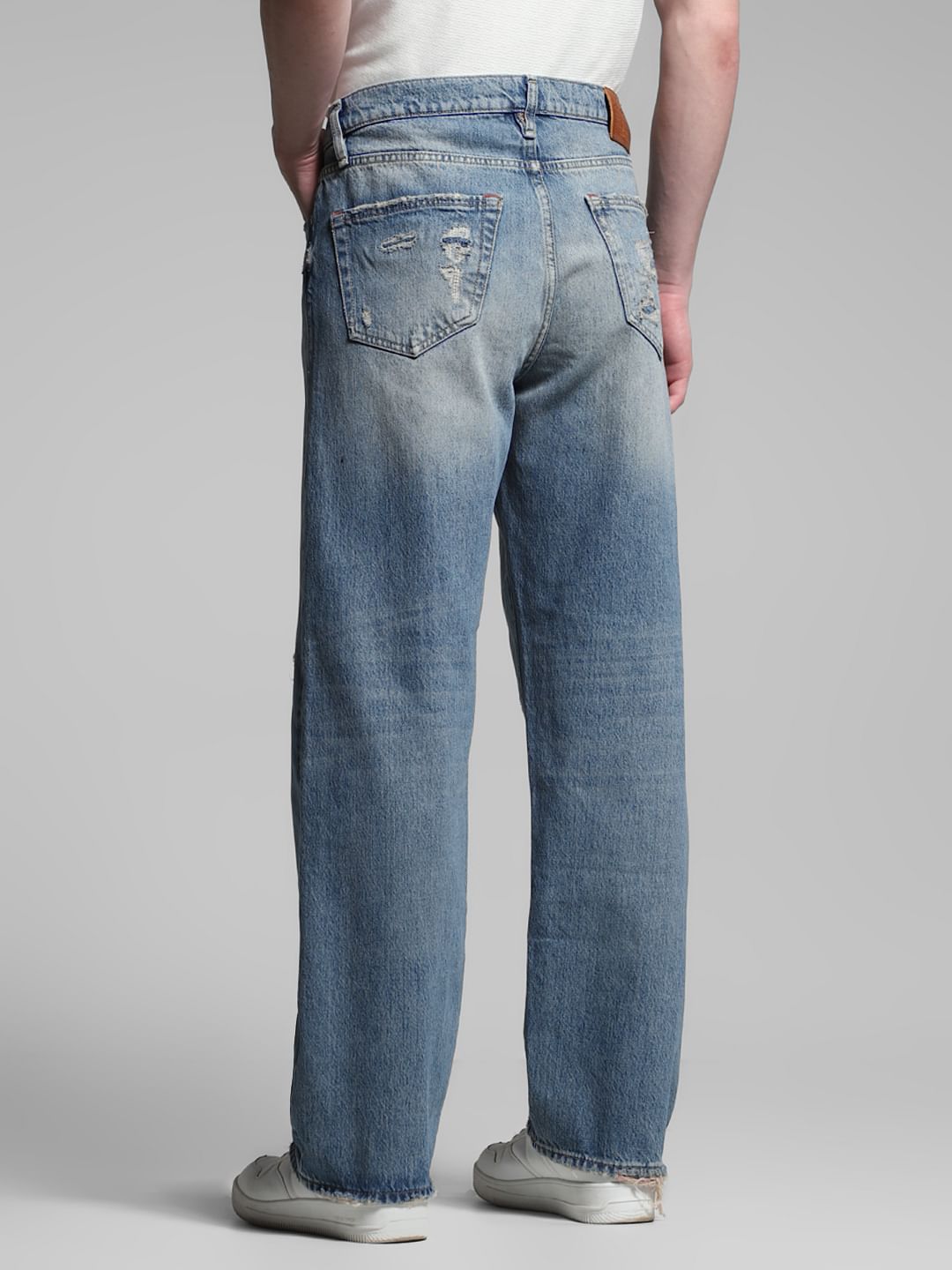 Light Blue High Rise Distressed Loose Fit Jeans