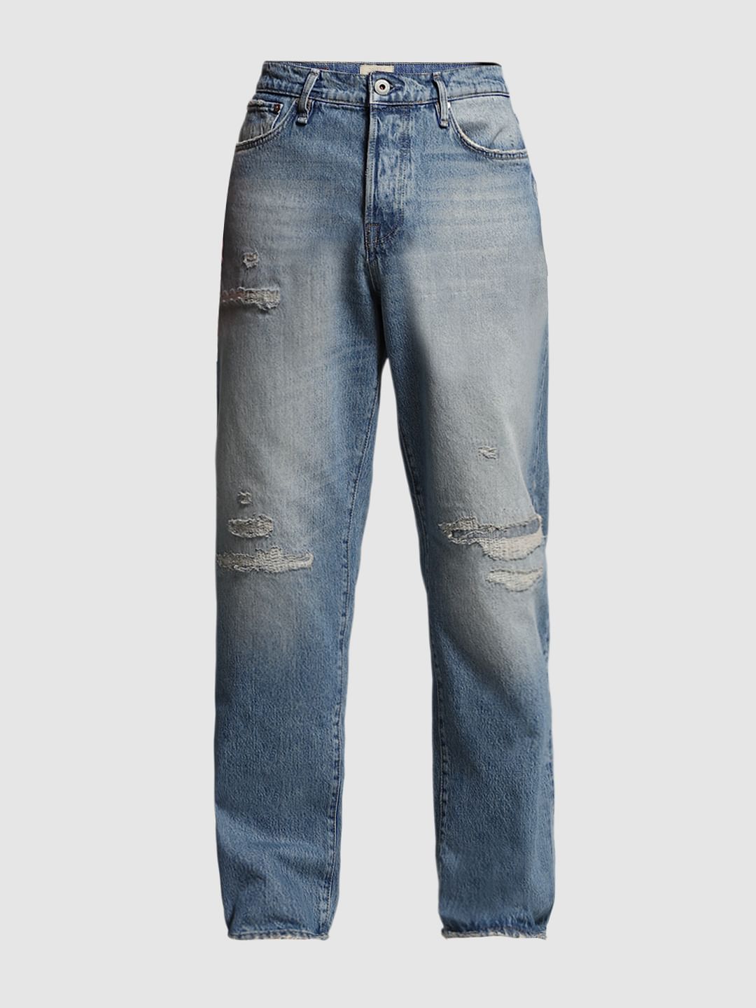 Light Blue High Rise Distressed Loose Fit Jeans