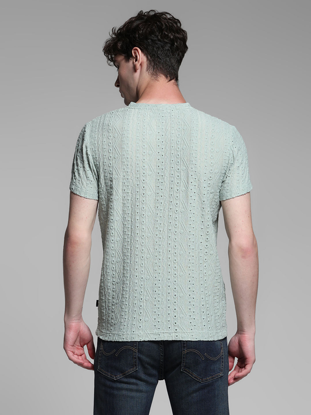 Green Jacquard Crew Neck T-shirt
