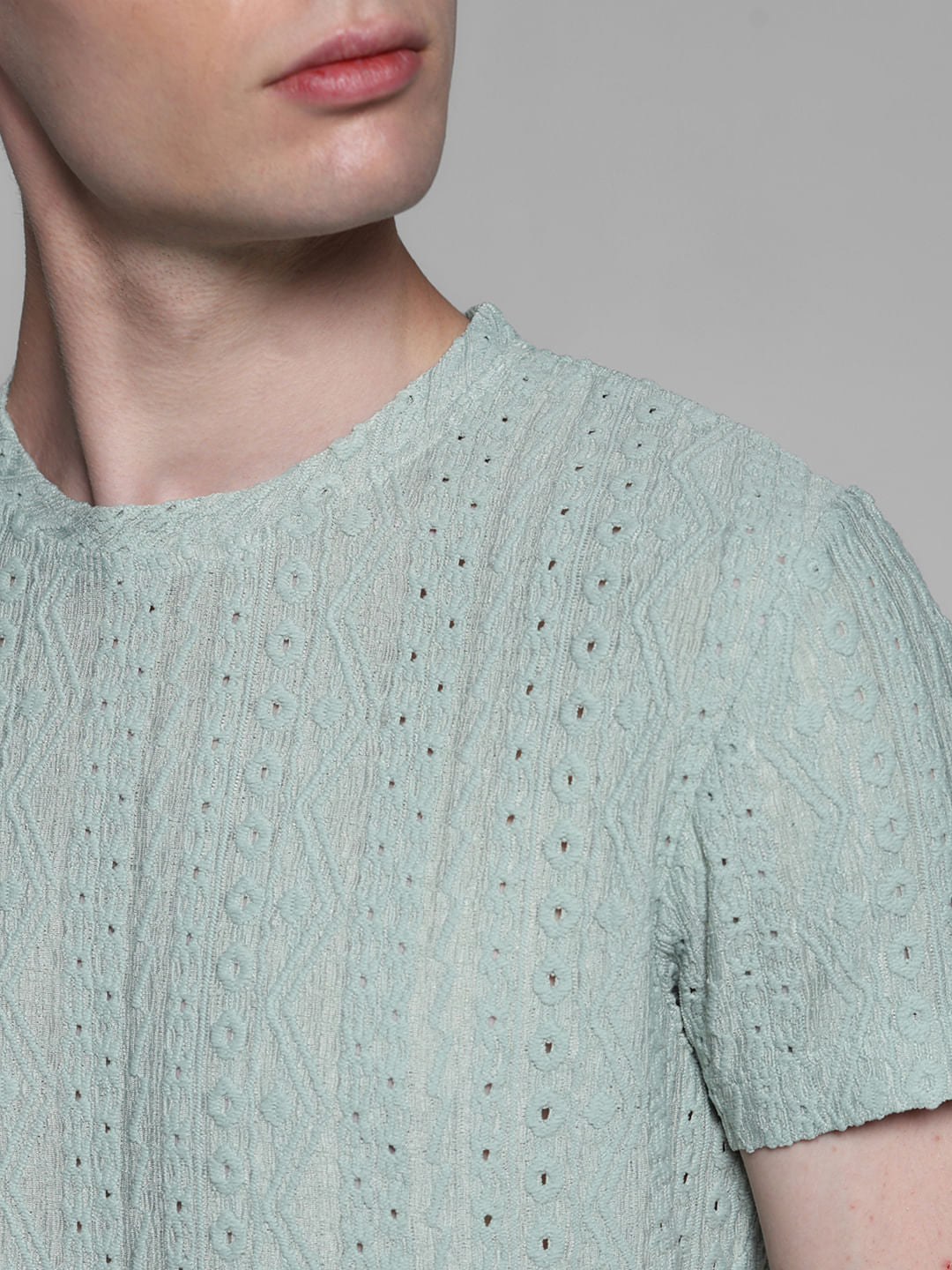 Green Jacquard Crew Neck T-shirt