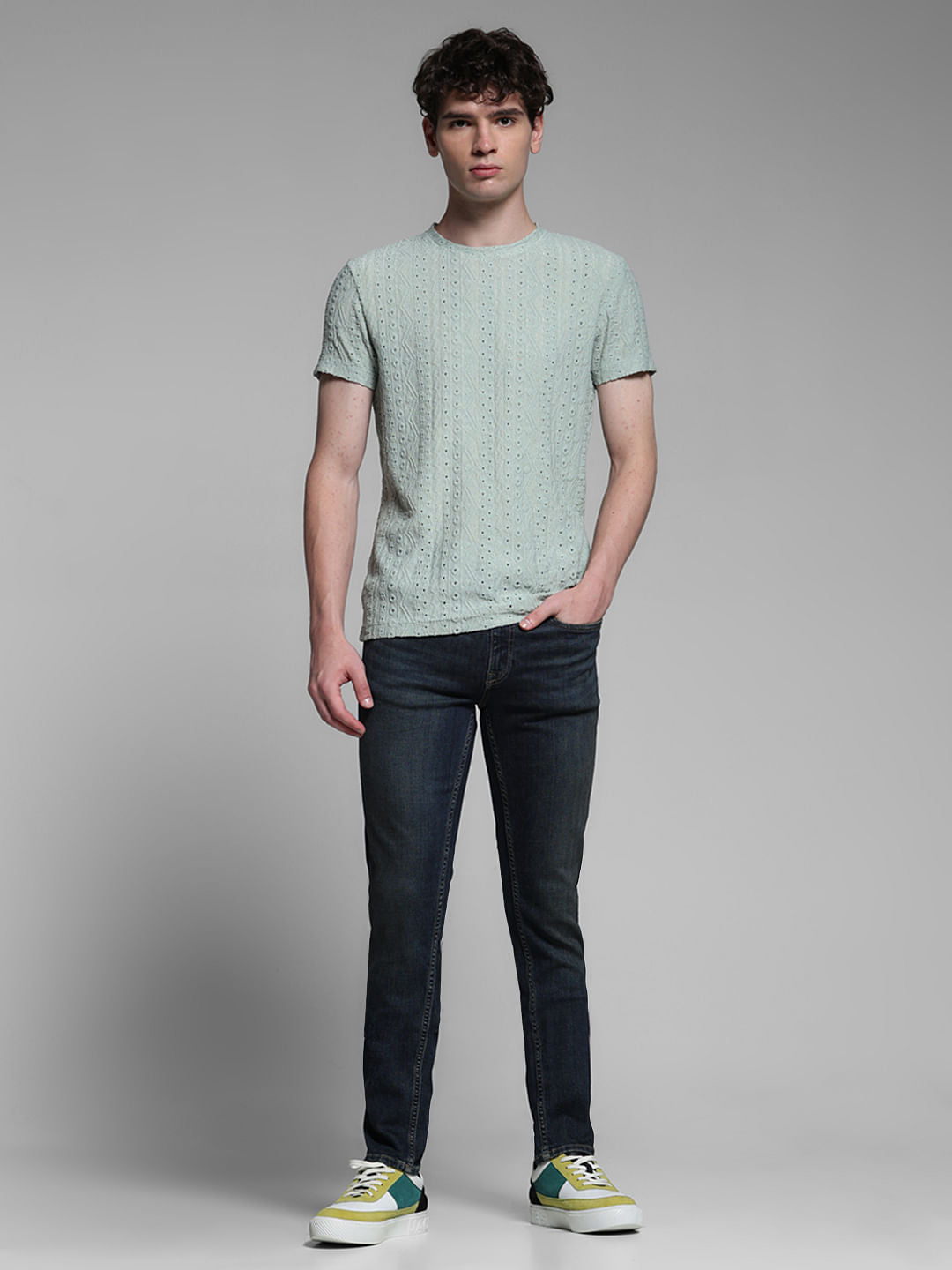 Green Jacquard Crew Neck T-shirt