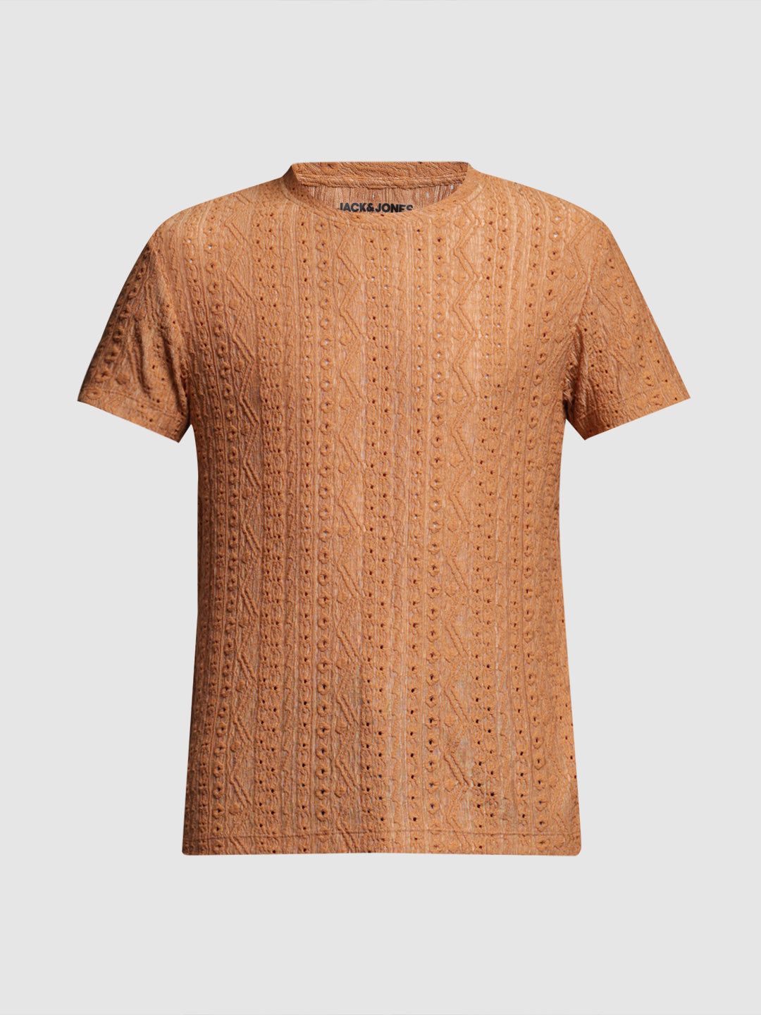 Men's Bronze Jacquard Textured Regular Fit Crew Neck T-Shirt