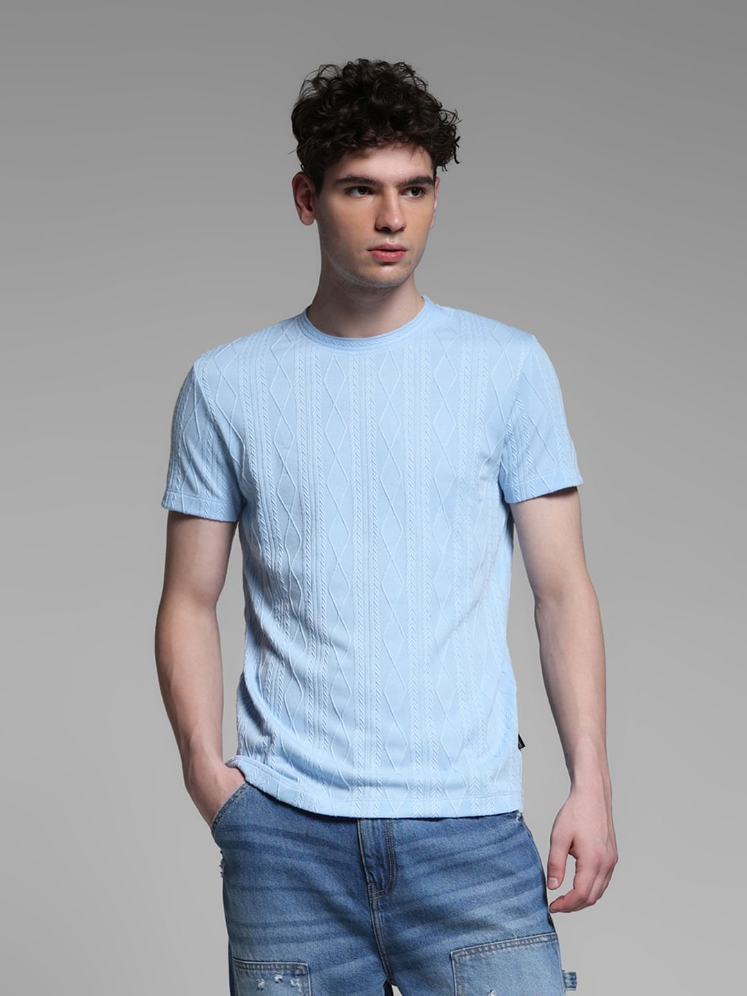 BLUE JACQAURD T-SHIRT - S