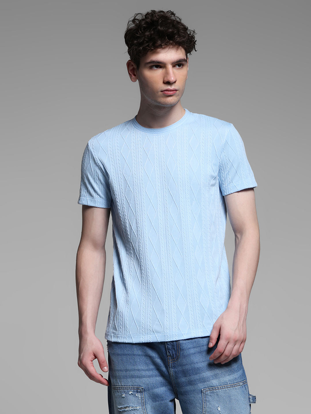 BLUE JACQAURD T-SHIRT