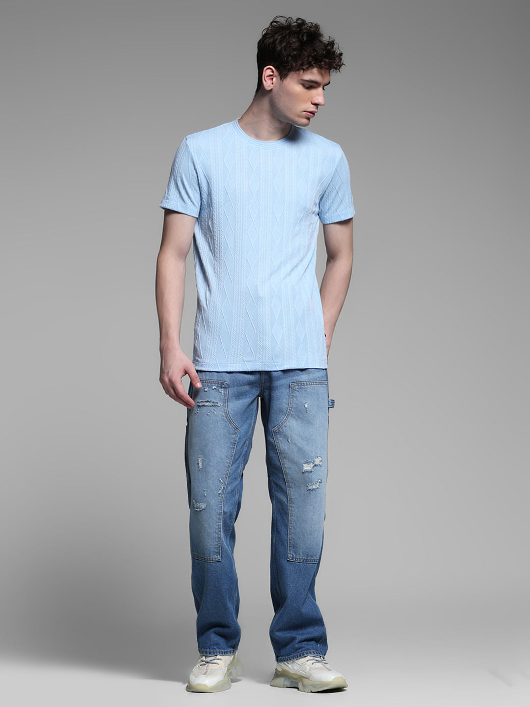 BLUE JACQAURD T-SHIRT