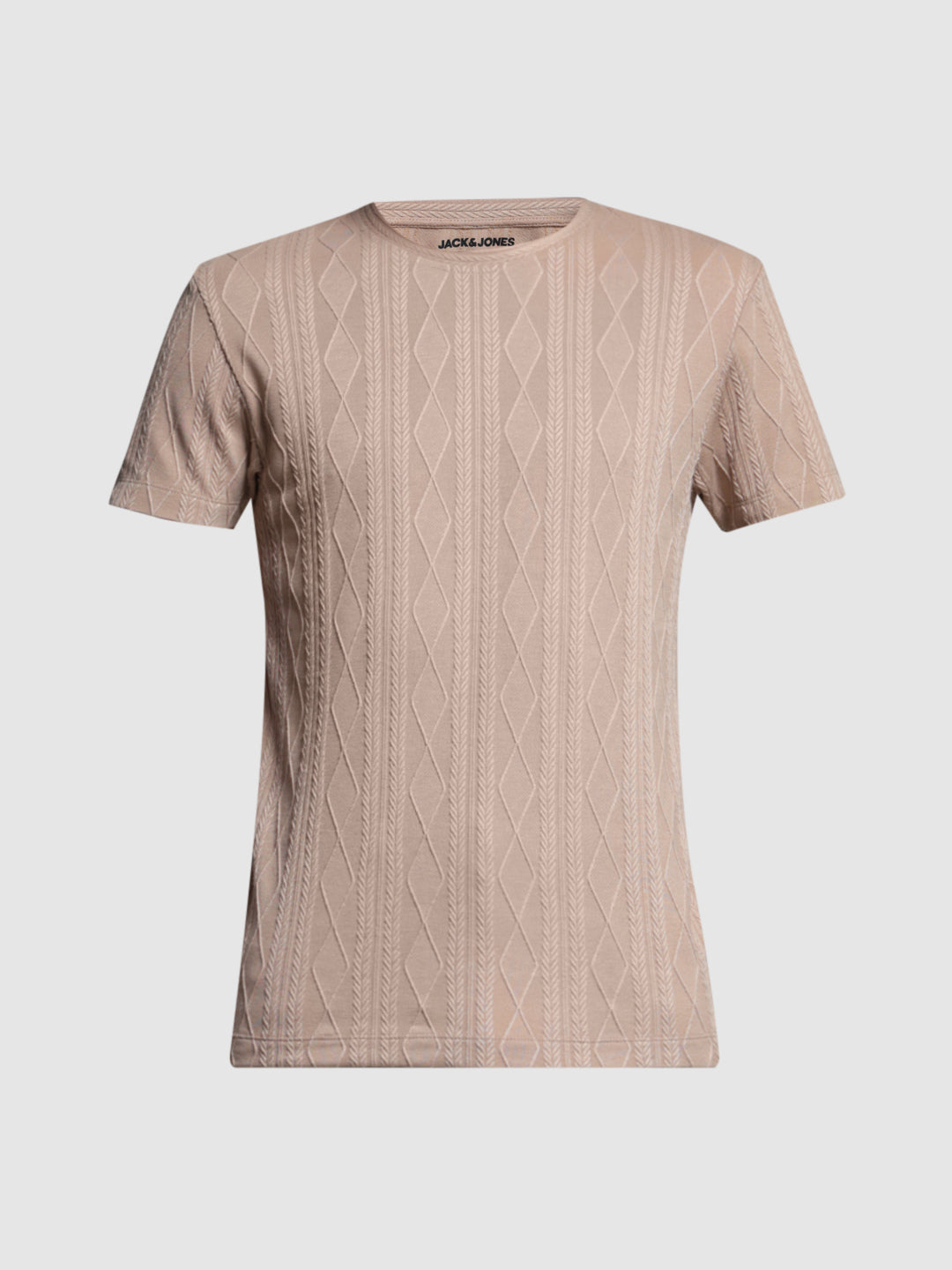 Brown Jacquard Crew Neck T-shirt