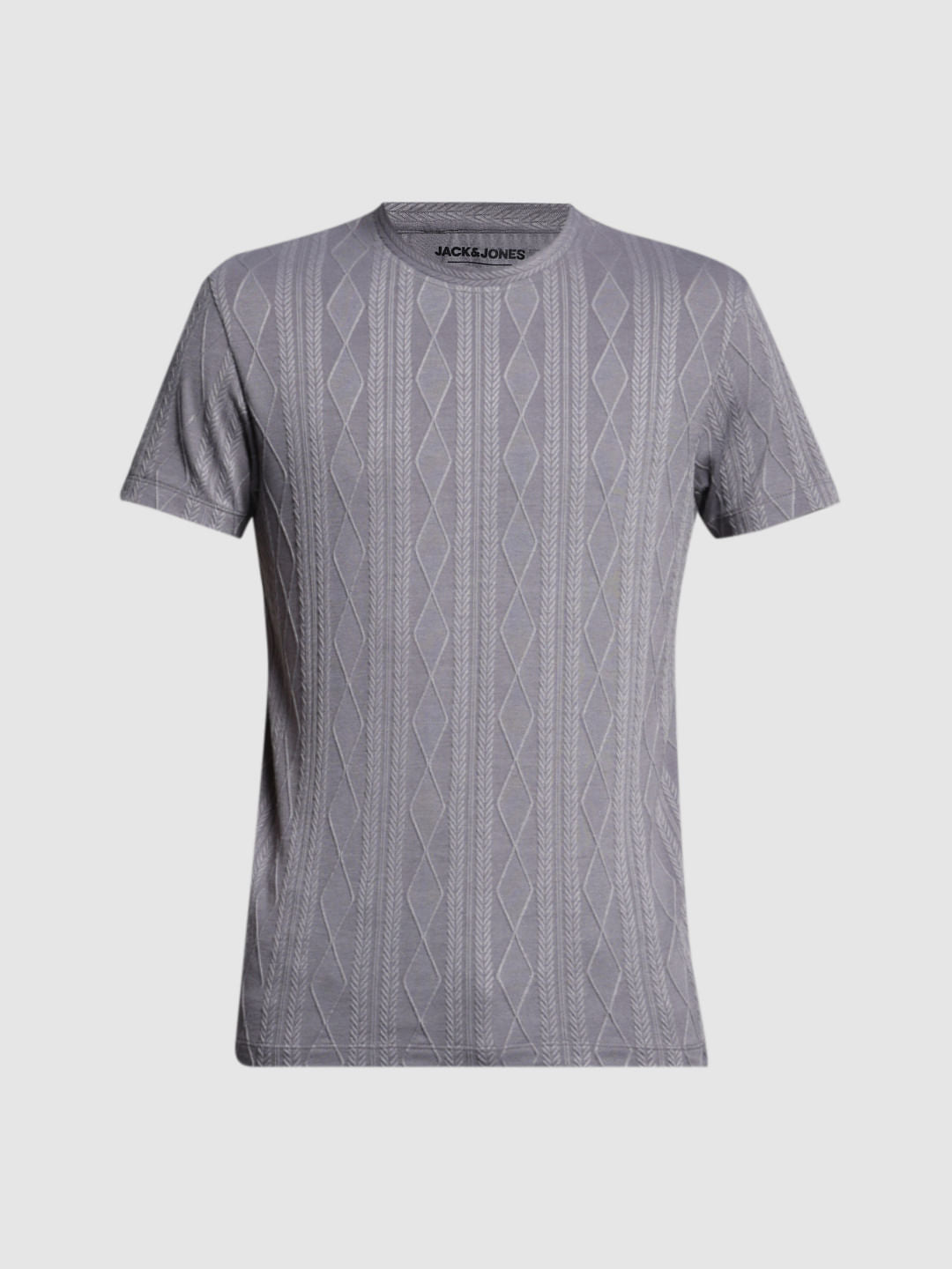 Grey Jacquard Crew Neck T-shirt