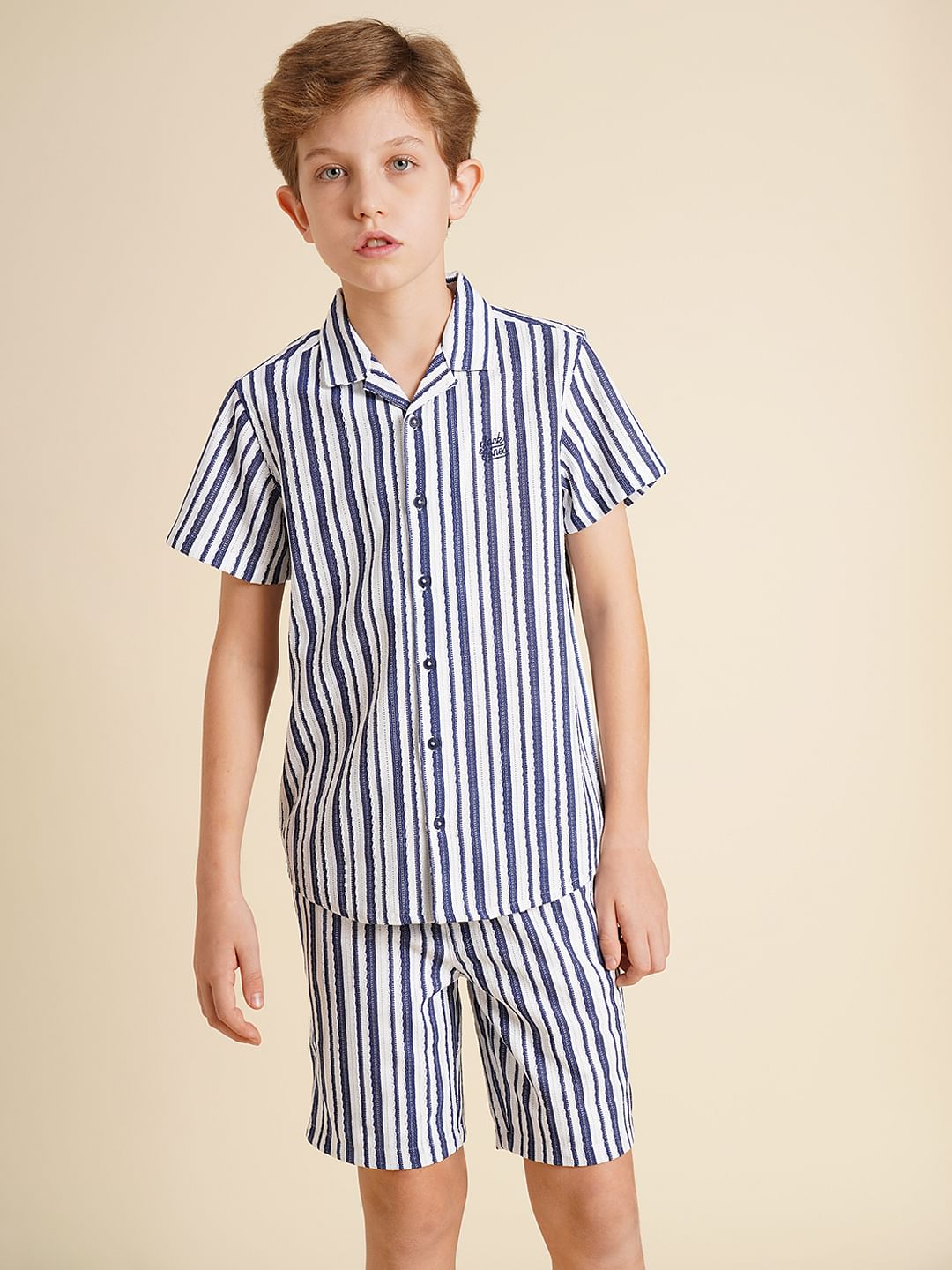 Boys Blue Yarn Dyed Striped Co-ord Set Shirt